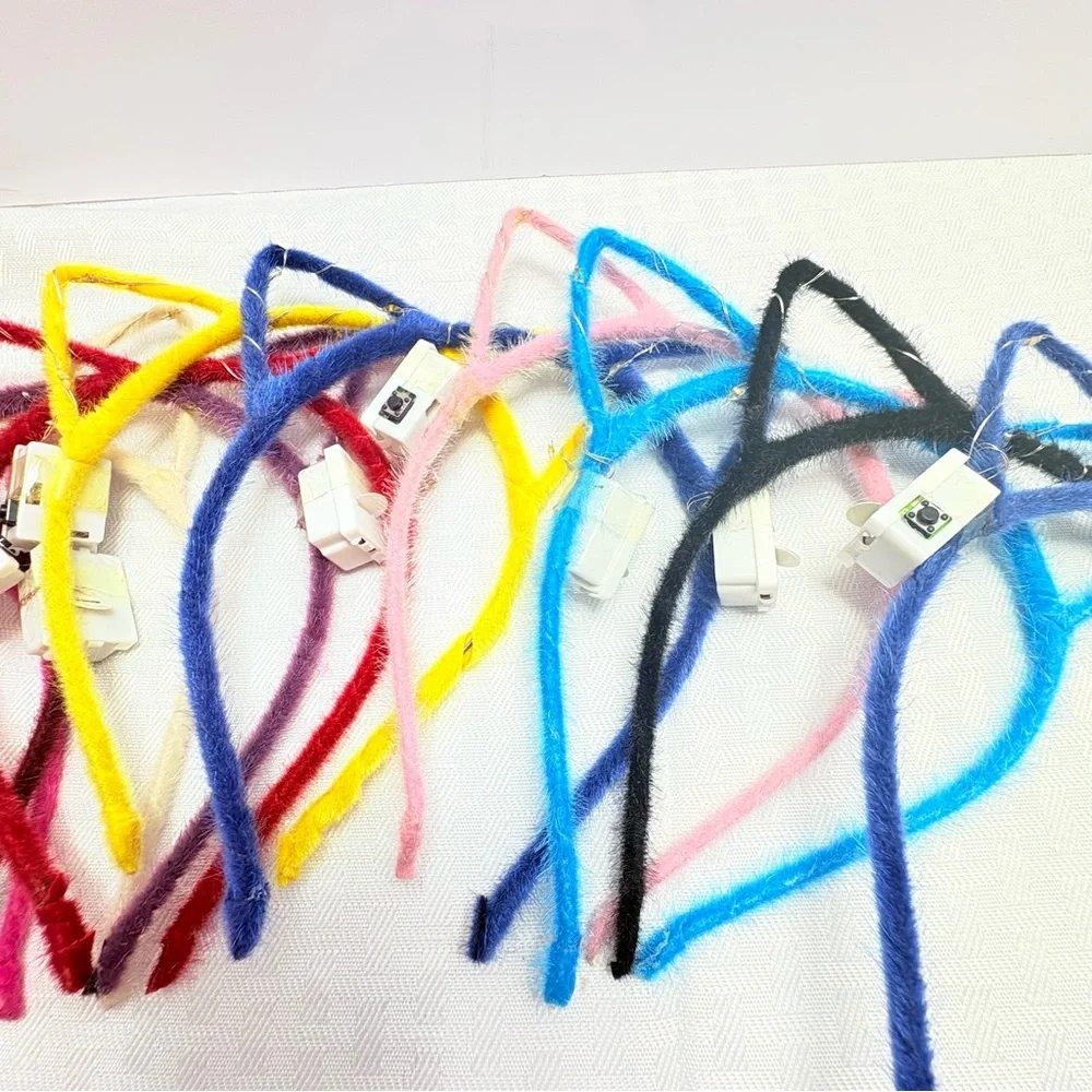 A Dozen of Brand New! Fuzzy Cat Light up Ear Headbands - Assorted Colors